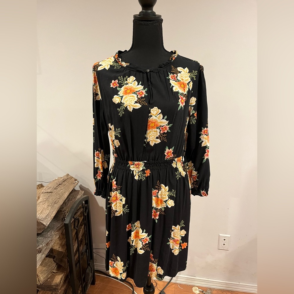 LOFT Black Floral Dress